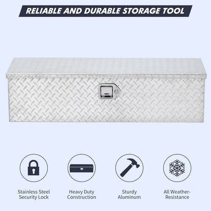 48 Inch Aluminum Diamond Plate Truck Bed Tool Box With Shelf - Silver