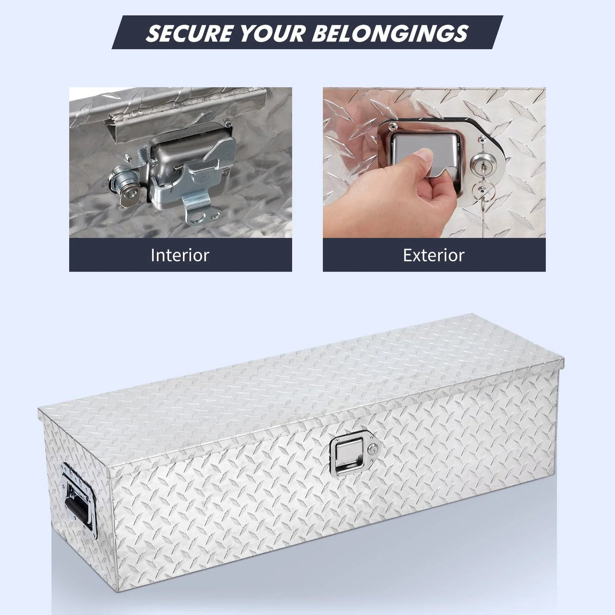 48 Inch Aluminum Diamond Plate Truck Bed Tool Box With Shelf - Silver