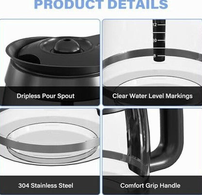 12-Cup Coffee Pot Replacement Carafe Compatible With Ninja Coffee Brewer CE251 CE201 CE201C CE200 CE200C - XGLSLID200