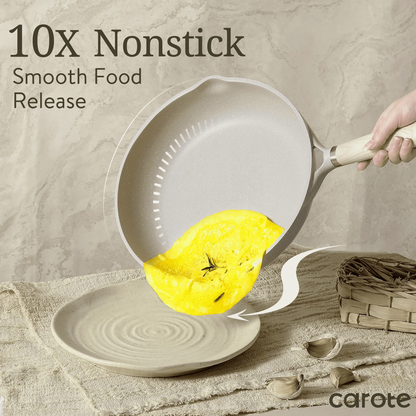 Carote 21-Piece Nonstick Granite Cookware Set, Induction Compatible, Beige