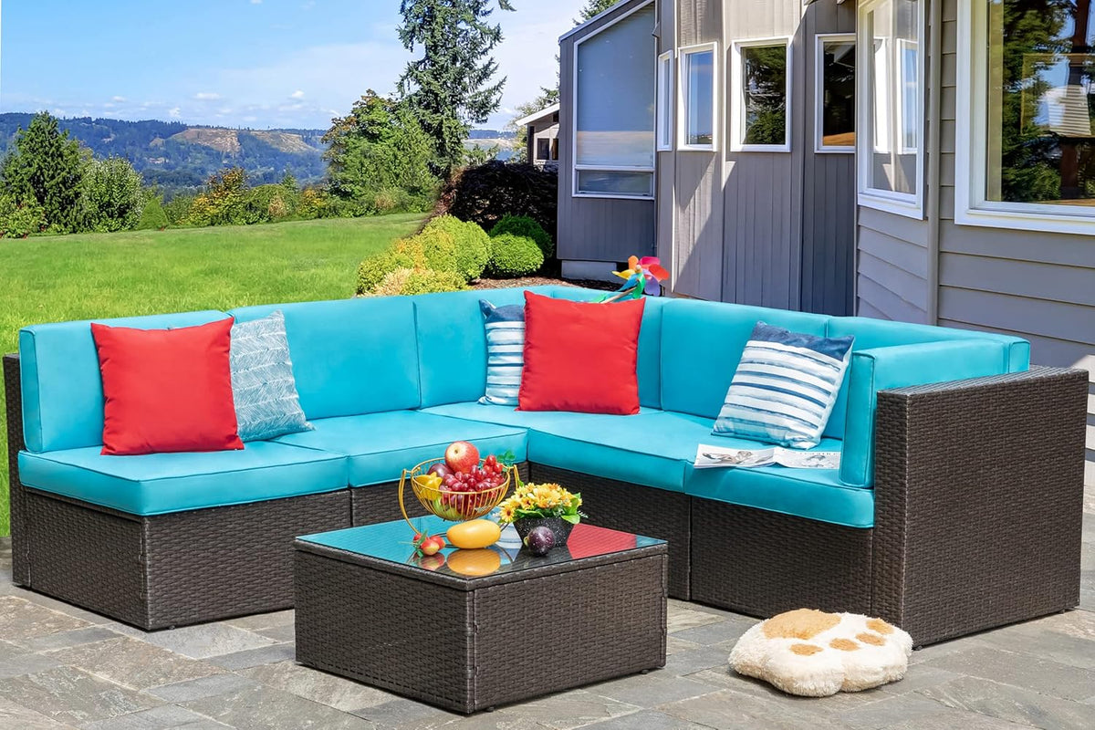 5-Piece All-Weather Wicker Patio Conversation Set With Ottoman And Cushions
