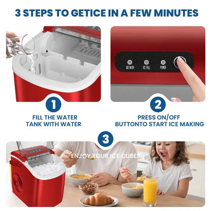 KISSAIR Portable Countertop Ice Maker, 26 Lbs/24 H, 9 Ice Cubes - HZB-12/H