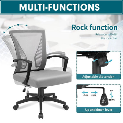 Ergonomic Mesh Mid-Back Office Chair With Adjustable Lumbar Support, 300 lbs Capacity