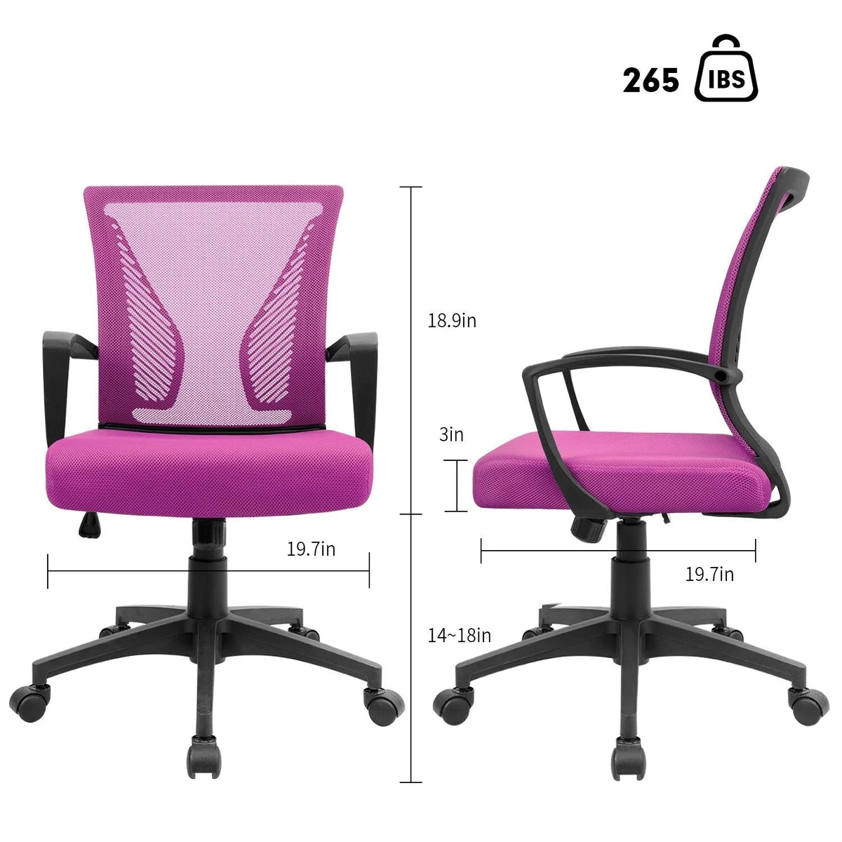Ergonomic Mesh Mid-Back Office Chair With Adjustable Lumbar Support, 300 lbs Capacity