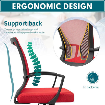Ergonomic Mesh Mid-Back Office Chair With Adjustable Lumbar Support, 300 lbs Capacity