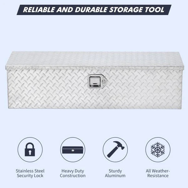 48 Inch Aluminum Diamond Plate Truck Bed Tool Box With Shelf - Silver