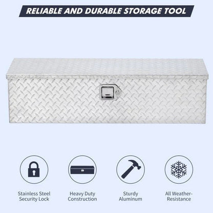 48 Inch Aluminum Diamond Plate Truck Bed Tool Box With Shelf - Silver