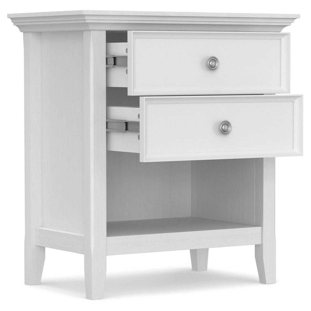 Solid Wood Nightstand With 2 Drawers And Open Shelf, 16 in D x 24 in W x 26 in H