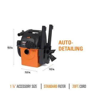 RIDGID 5 Gallon 5.0 Peak HP Wall-Mountable Wet/Dry Shop Vacuum With Two Locking Hoses And Accessories - WD5500