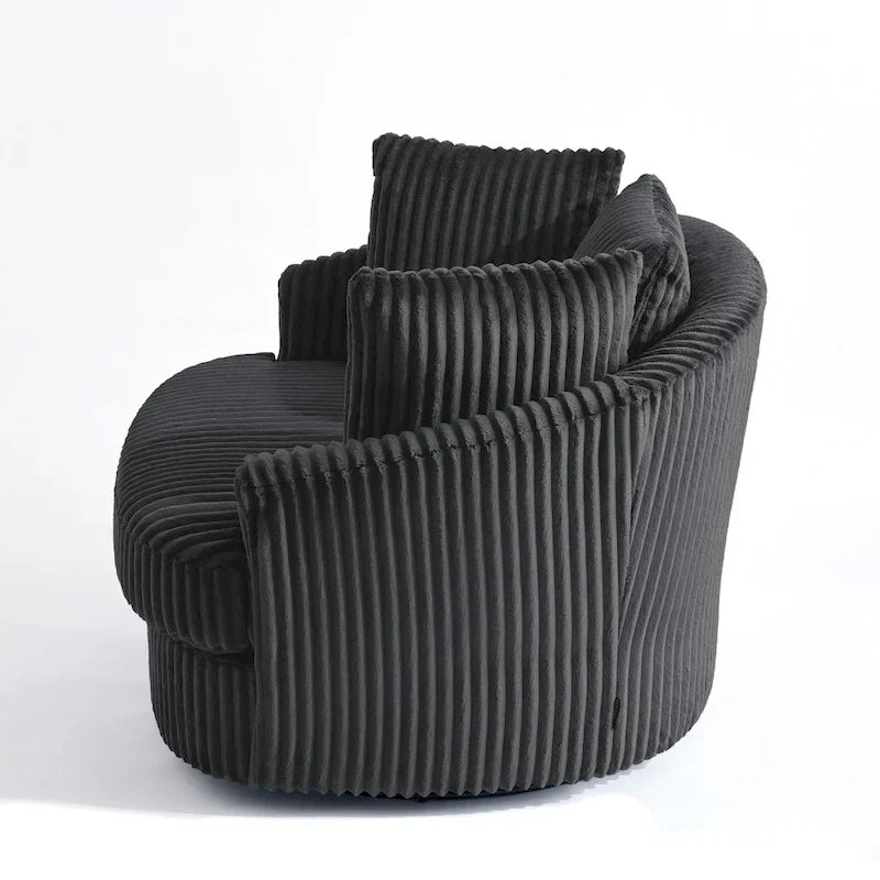 2-Piece Oversized 43 W Plush Corduroy Swivel Barrel Chairs With Pillows