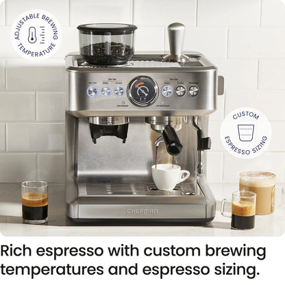 Chefman Crema Supreme Espresso Machine With Conical Burr Grinder And Steam Wand, Stainless Steel - RJ54-G-SS