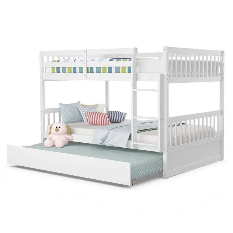Full Over Full Convertible Bunk Bed Frame With Trundle, Ladder And Guardrails