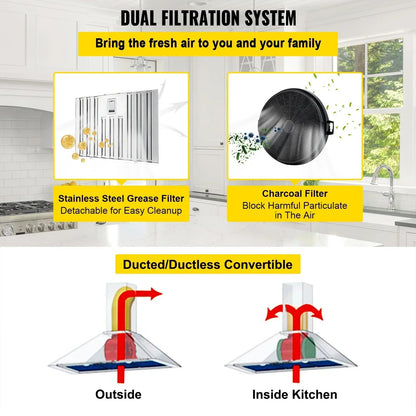 BENTISM Built-In Range Hood Insert 900CFM 36in Touch And Remote Control