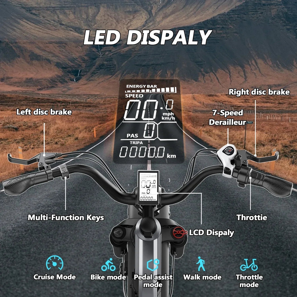 Adult Folding Electric Bike, 20in Fat Tire, 750W, 48V 25AH, 7 Speed, 20MPH - RS