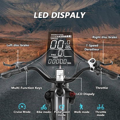 Adult Folding Electric Bike, 20in Fat Tire, 750W, 48V 25AH, 7 Speed, 20MPH - RS