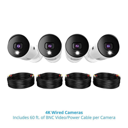 Night Owl 4 Channel 4K Bluetooth DVR With 1TB Hard Drive And 4 Wired 4K Spotlight Cameras