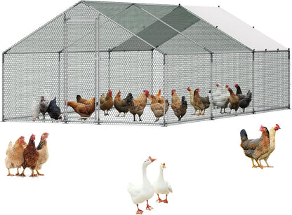 VEVOR Walk-In Metal Chicken Coop With Cover, 19.7 x 9.8 x 6.5 ft, Spire Roof And Security Lock