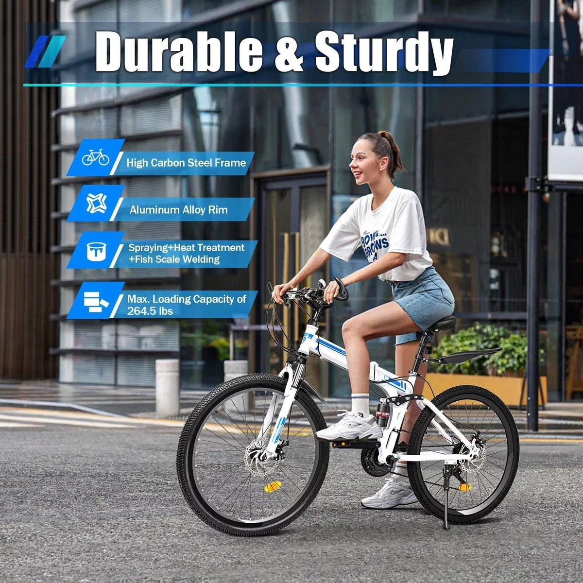 Wuzstar 26 inch Folding Mountain Bike, 21-Speed, Dual Disc Brake