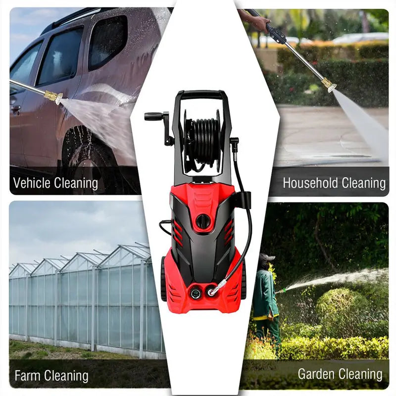 3000 PSI Electric High Pressure Washer, 2 GPM, 2000W, Red And Black - Deck Patio Cleaner