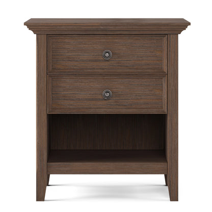 Solid Wood Nightstand With 2 Drawers And Open Shelf, 16 in D x 24 in W x 26 in H