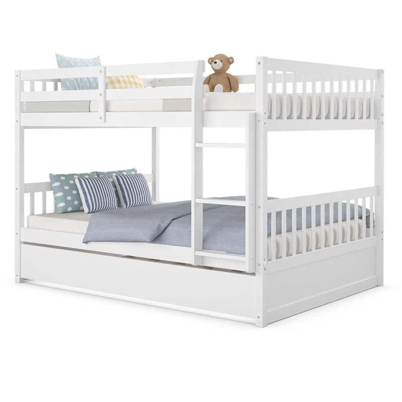 Full Over Full Convertible Bunk Bed Frame With Trundle, Ladder And Guardrails