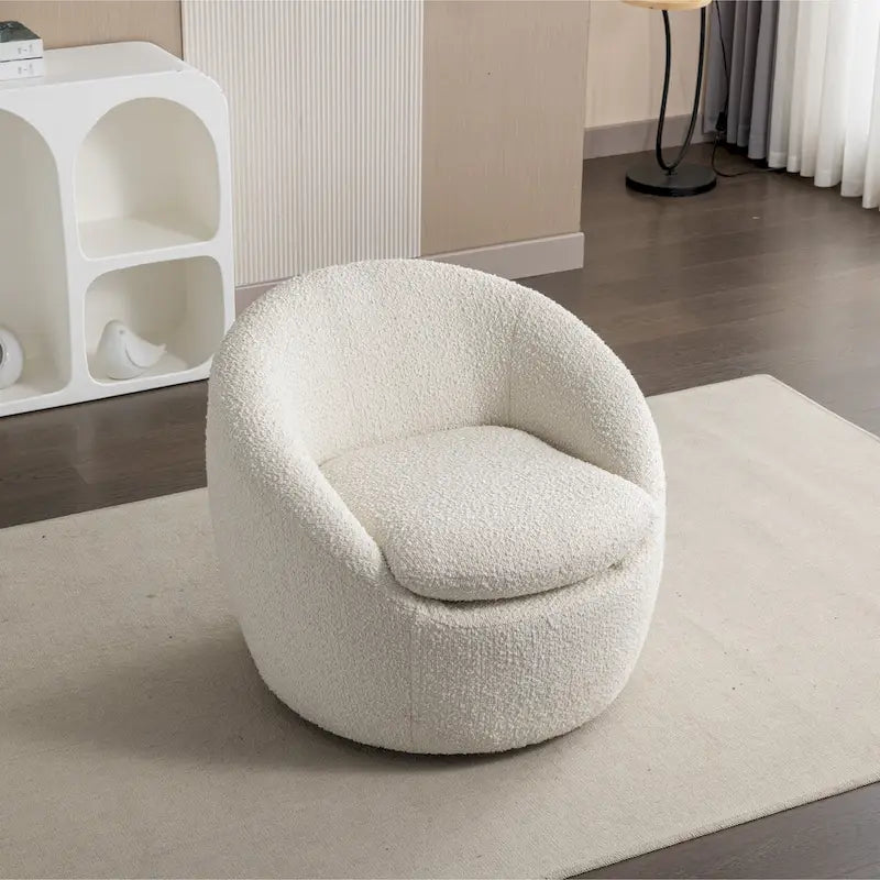 Boucle Swivel Barrel Accent Chair With 360 Degree Rotation