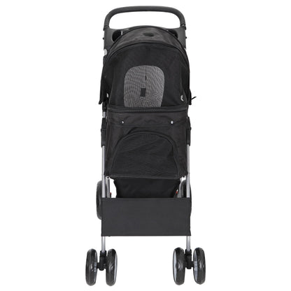 HomGarden 4 Wheel Foldable Pet Stroller Carrier Cart With Storage Basket And Cup Holder - Black