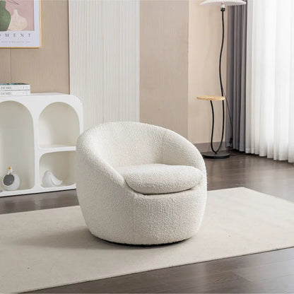 Boucle Swivel Barrel Accent Chair With 360 Degree Rotation