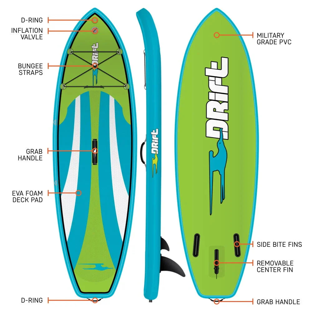 Drift Kids Inflatable Stand Up Paddle Board, 8'x33in, With Adjustable Aluminum Paddle And Backpack Travel Bag