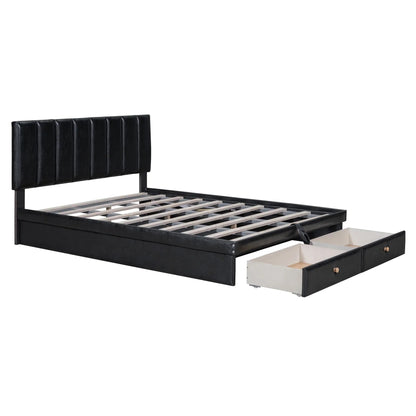 Roomfitters Full Size Upholstered Platform Bed With Hydraulic Storage System, 2 Drawers, Black - 78in L x 60.6in W x 37.8in H