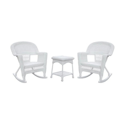 Jeco Resin Wicker Outdoor Patio Rocker Chair And End Table Set, 3-Piece, White