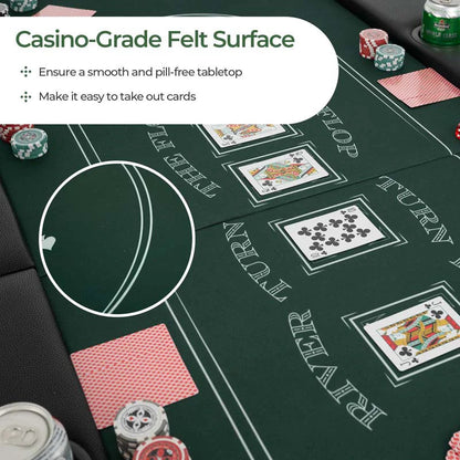 8-Player Foldable Poker Table, 72in With Cup Holders - Blue/Black/Green