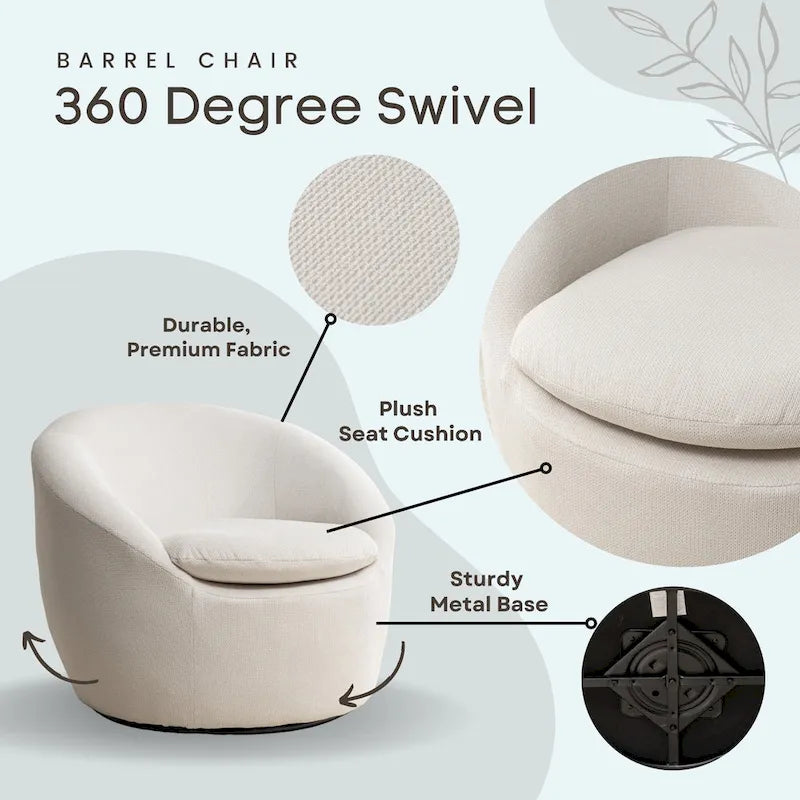 Boucle Swivel Barrel Accent Chair With 360 Degree Rotation