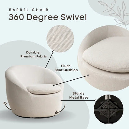 Boucle Swivel Barrel Accent Chair With 360 Degree Rotation