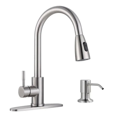 IVIGA Single-Handle Pull-Out Sprayer Kitchen Faucet With Deckplate And Soap Dispenser, Brushed Nickel - VSK03-S