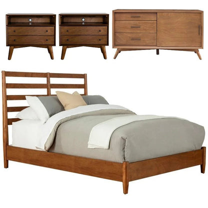 Home Square 4-Piece Set With Small TV Console, Full Wood Bed And Large Nightstand