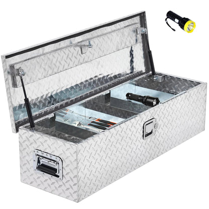 48 Inch Aluminum Diamond Plate Truck Bed Tool Box With Shelf - Silver