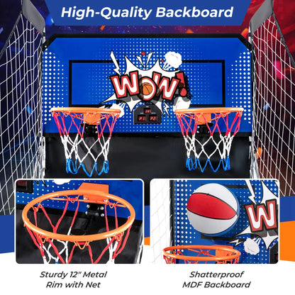 Costway Dual Shot Basketball Arcade Game, Blue, 8 Game Modes, 81in x 43in x 81in