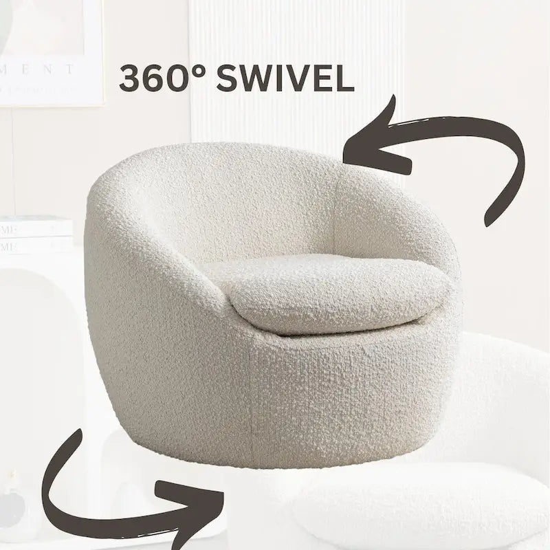 Boucle Swivel Barrel Accent Chair With 360 Degree Rotation