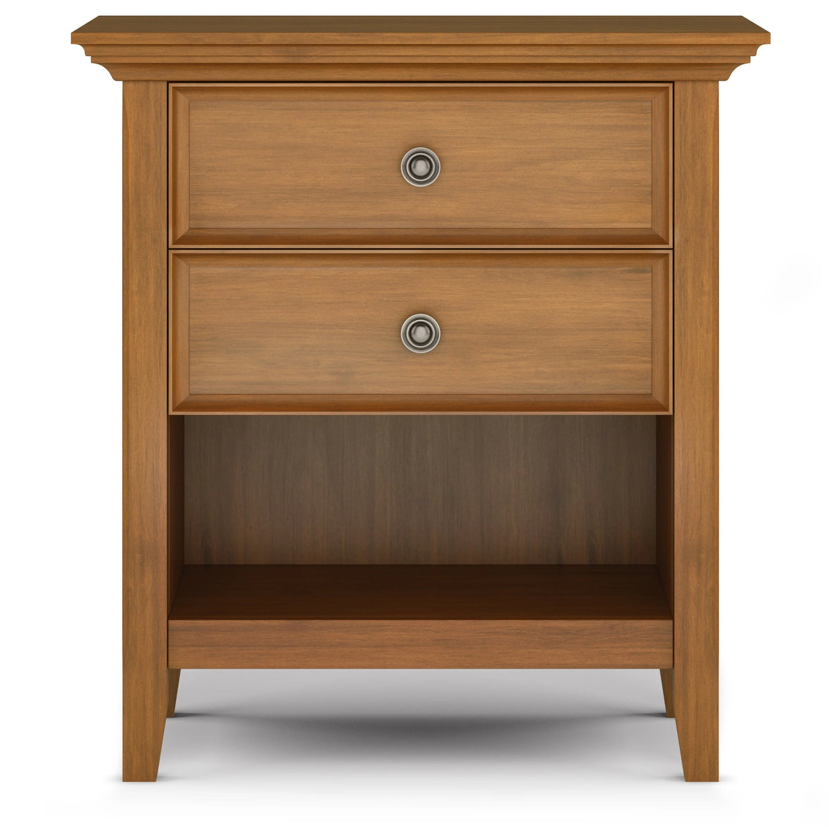 Solid Wood Nightstand With 2 Drawers And Open Shelf, 16 in D x 24 in W x 26 in H