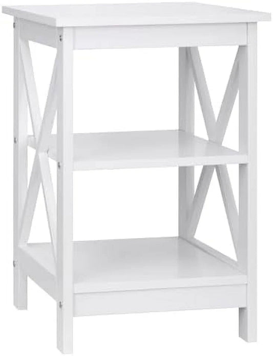 ASDRFYU 3-Tier Wooden End Table With Shelves, X-Design, White