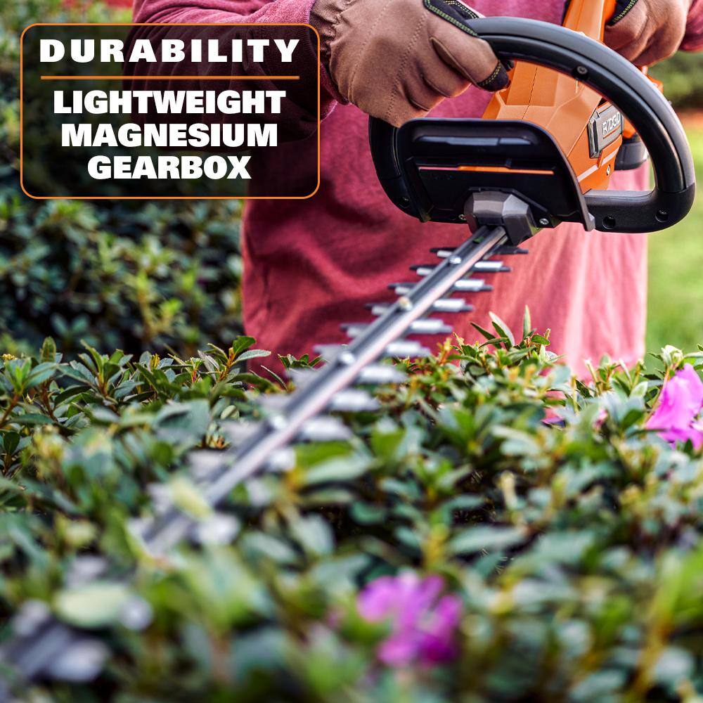 RIDGID 18V Brushless Cordless 22 in Hedge Trimmer Kit With 2.0 Ah Battery And Charger - R01401K