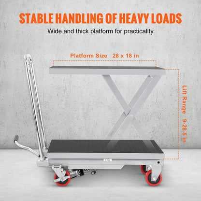 BENTISM Hydraulic Lift Table Cart, 500 lbs, 28 x 18 inches, Gray - TF23