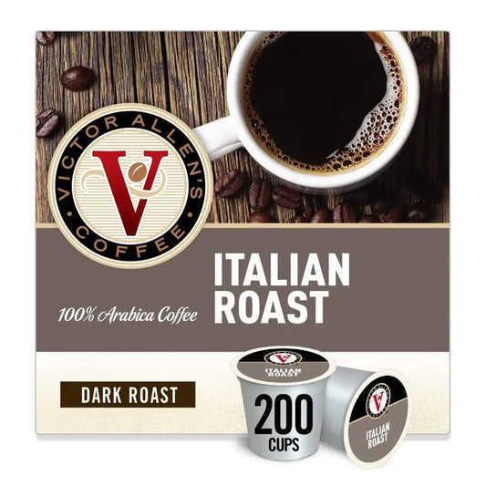 Victor Allen's Coffee Italian Roast Dark Roast Single Serve Pods, 200 Count - Keurig K-Cup Compatible