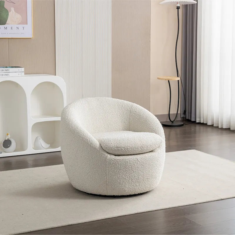 Boucle Swivel Barrel Accent Chair With 360 Degree Rotation