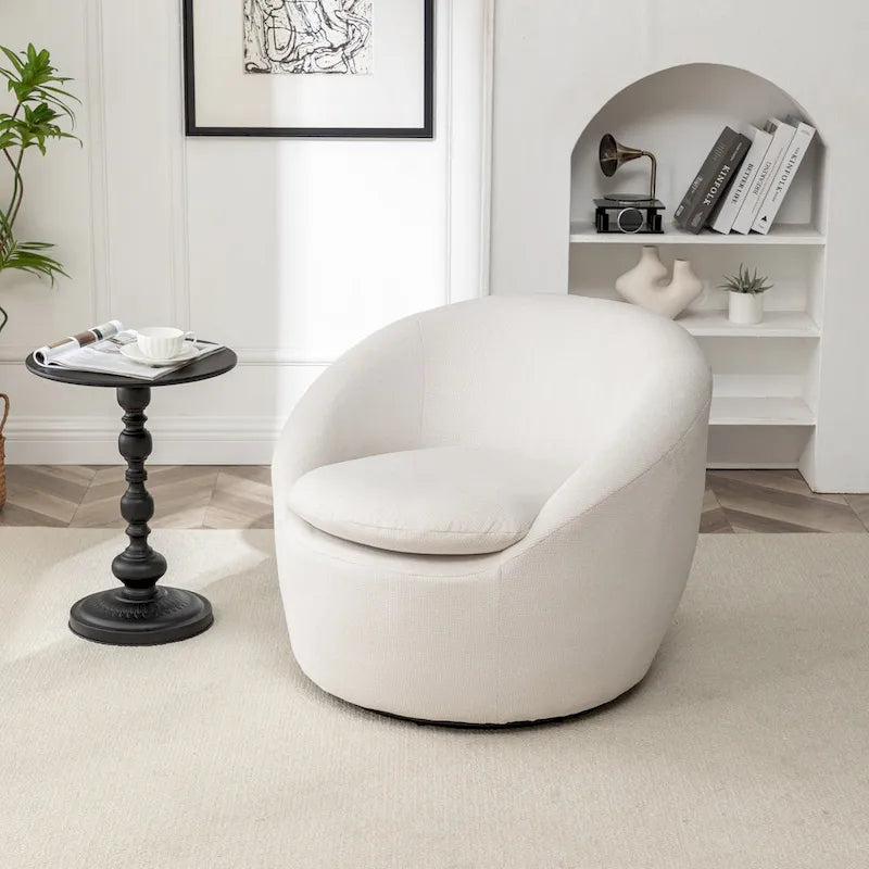 Boucle Swivel Barrel Accent Chair With 360 Degree Rotation