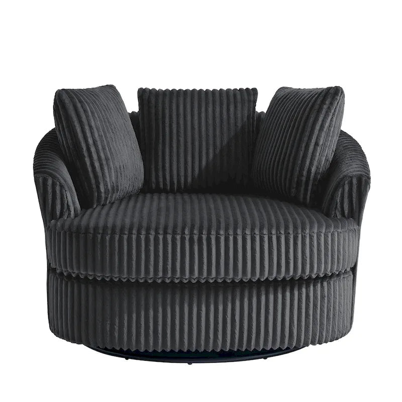 2-Piece Oversized 43 W Plush Corduroy Swivel Barrel Chairs With Pillows