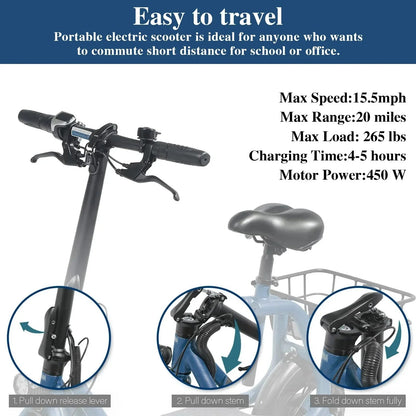 SEHOMY Electric Scooter With Seat, 450W 8.0Ah Battery, 20-Mile Range, 15.5 Mph