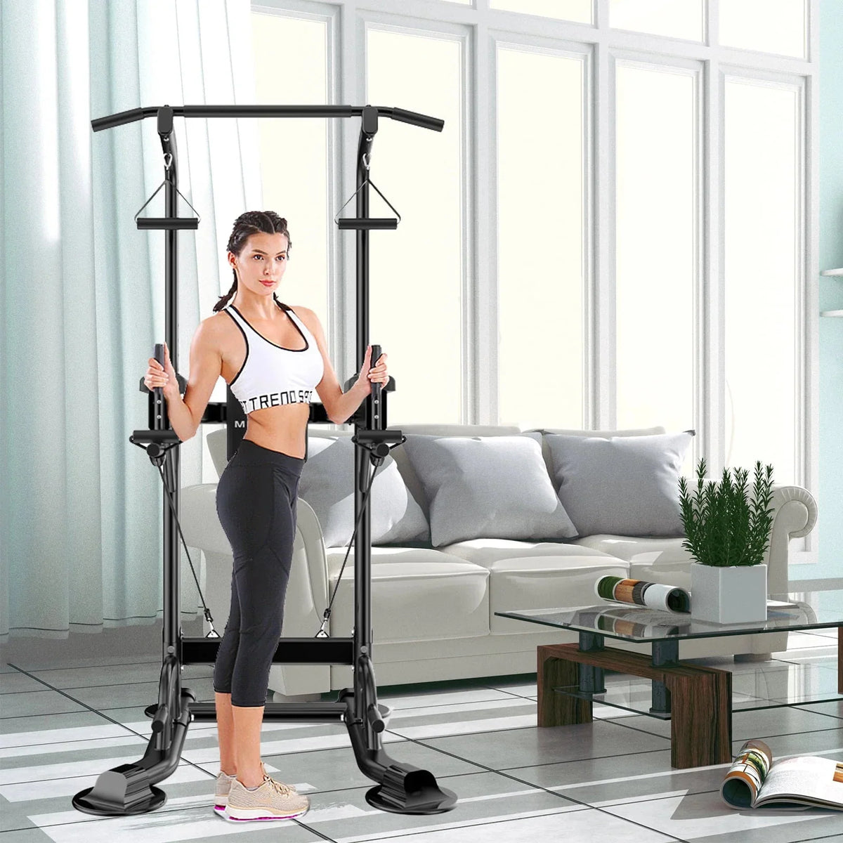 Tappio Power Tower Dip Bar Station Pull Up Bar Stand With Backrest, 400lb Capacity