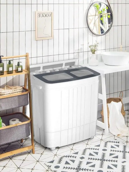 Portable Twin Tub Washing Machine With Spin Dryer, 14.5 lbs, Gray/Blue
